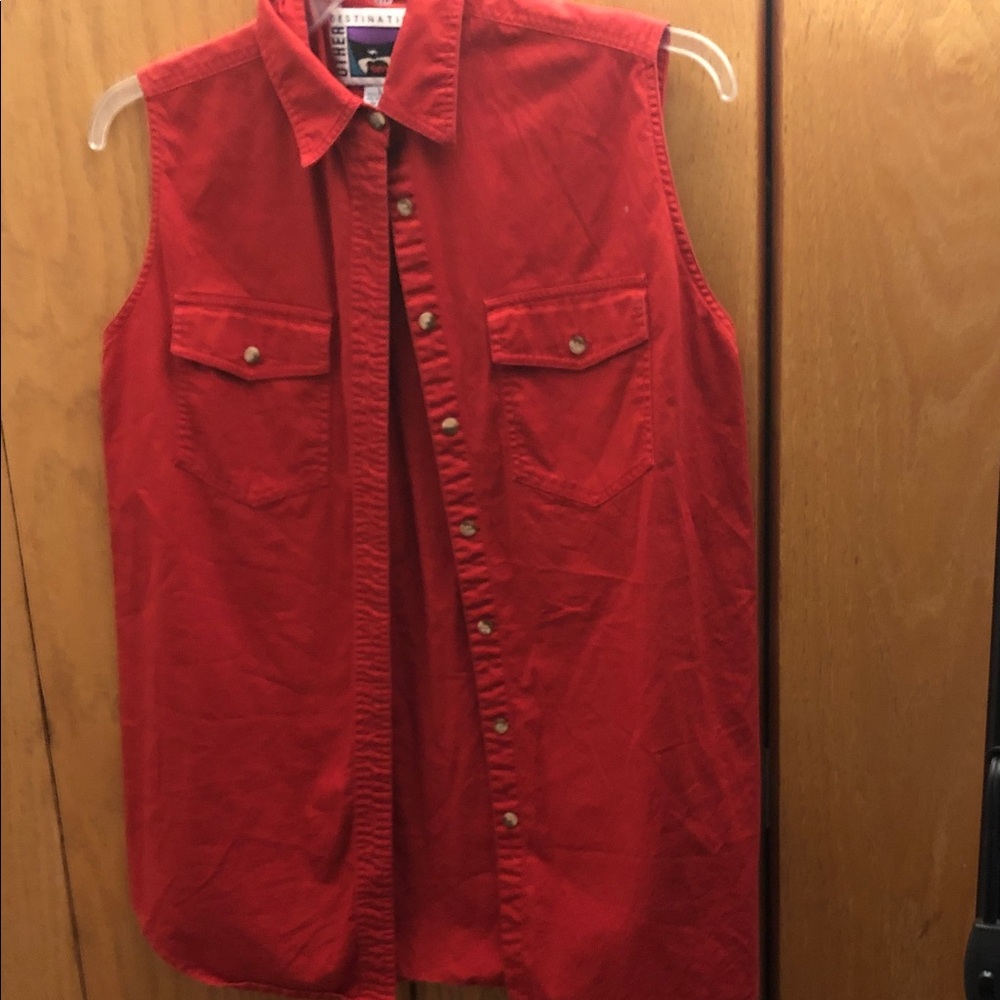 Classic Red Sleeveless Button-Front Shirt